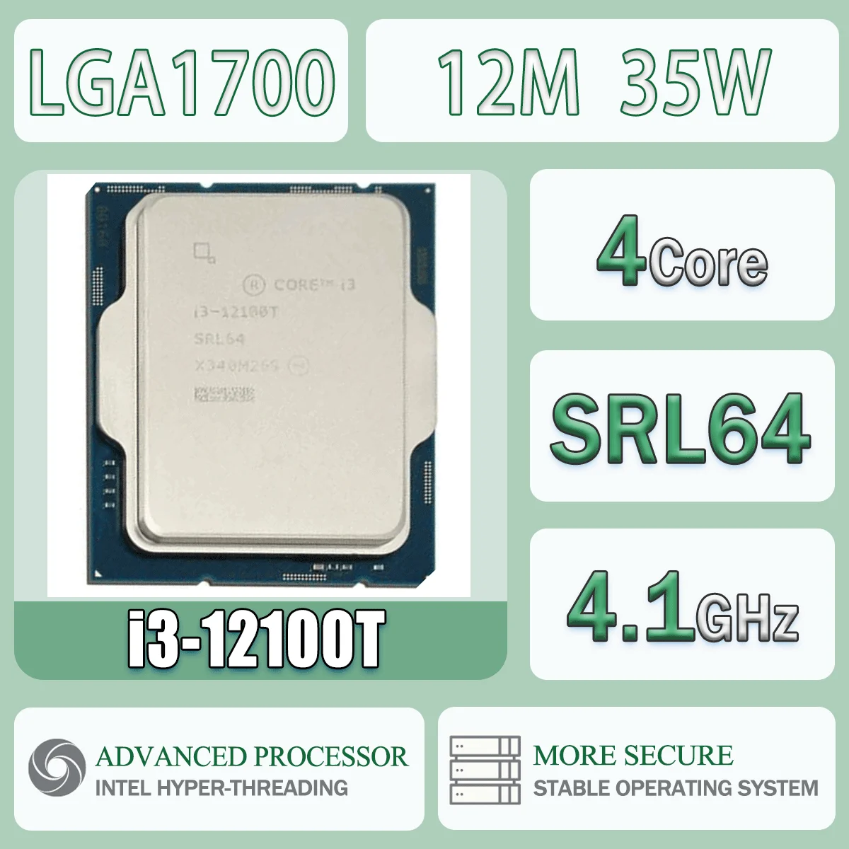 Intel Core I3-12100T SRL64 4,10 GHz Quad Core 12M 35W Computer CPU Prozessor Server Paket LGA1700