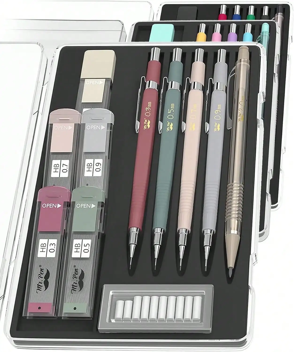 Art Mechanical Pencil Set, 5 Sizes (0.3, 0.5, 0.7, 0.9, 2.0mm) | 5 HB Lead Refills &Amp; 10 Eraser Refills, Precision Drawing Pencils For Sketching, Writing &Amp; Artwork