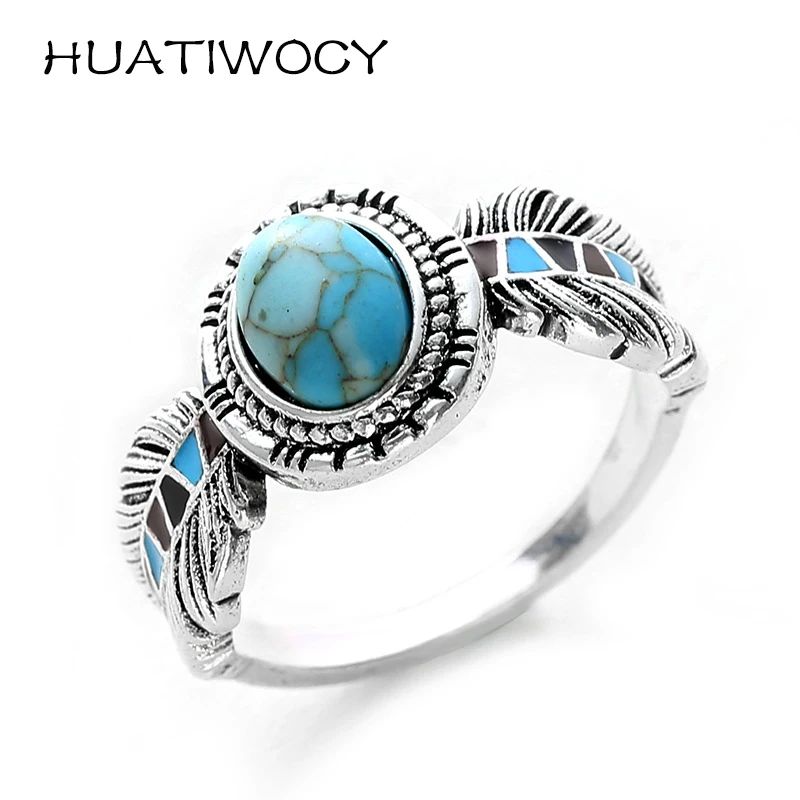 Trendy Women Ring 925 Silver Jewelry with Created Turquoise Finger Rings Accessories for Wedding Party Birthday Gift Wholesale