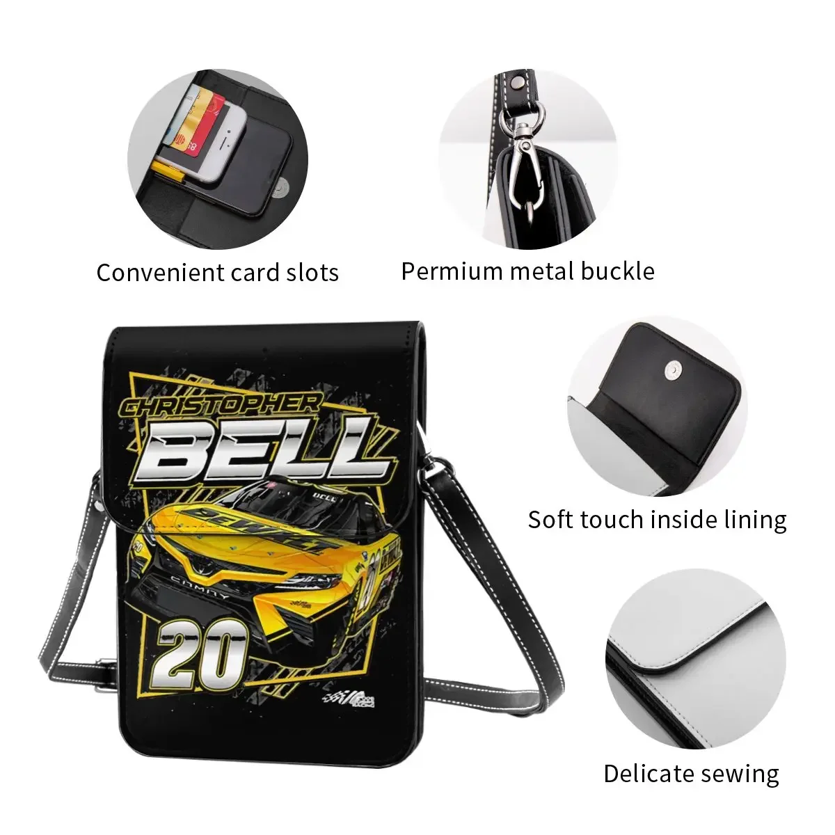 Christopher Bell 20 portefeuille à bandoulière sac pour téléphone portable sac à bandoulière sac à main pour téléphone portable sangle réglable