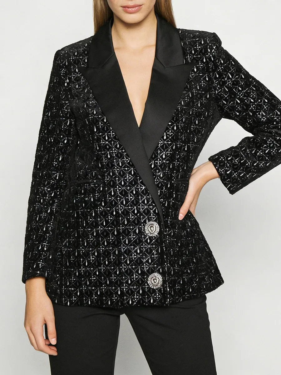 TWOTWINSTYLE solide épissé paillettes blazers luxueux pour les femmes revers manches longues Patchwork boutons élégant Blazer femme nouveau