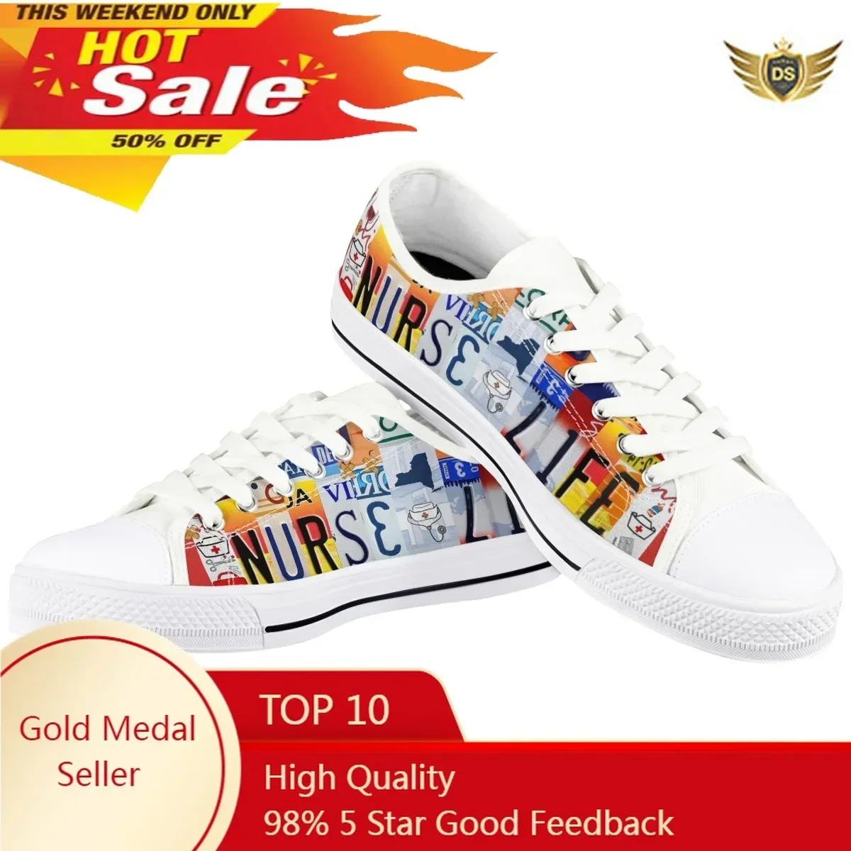 

Women License Plate Nurse Pride Shoes Fashion Summer Casual White Shoes Canvas Breathable Flat Shoes Woman Sneakers