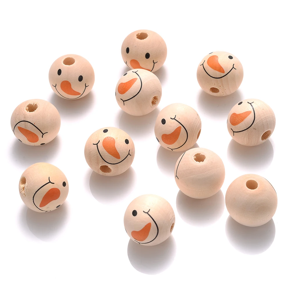 10/20 Stück 9mm Naturholzperlen mit Schneemann-Gesicht-Aufdruck, lose Abstandsperlen für Weihnachtsbaumgirlanden, Bastelarbeiten und DIY-Schmuckherstellung – Detail 8
