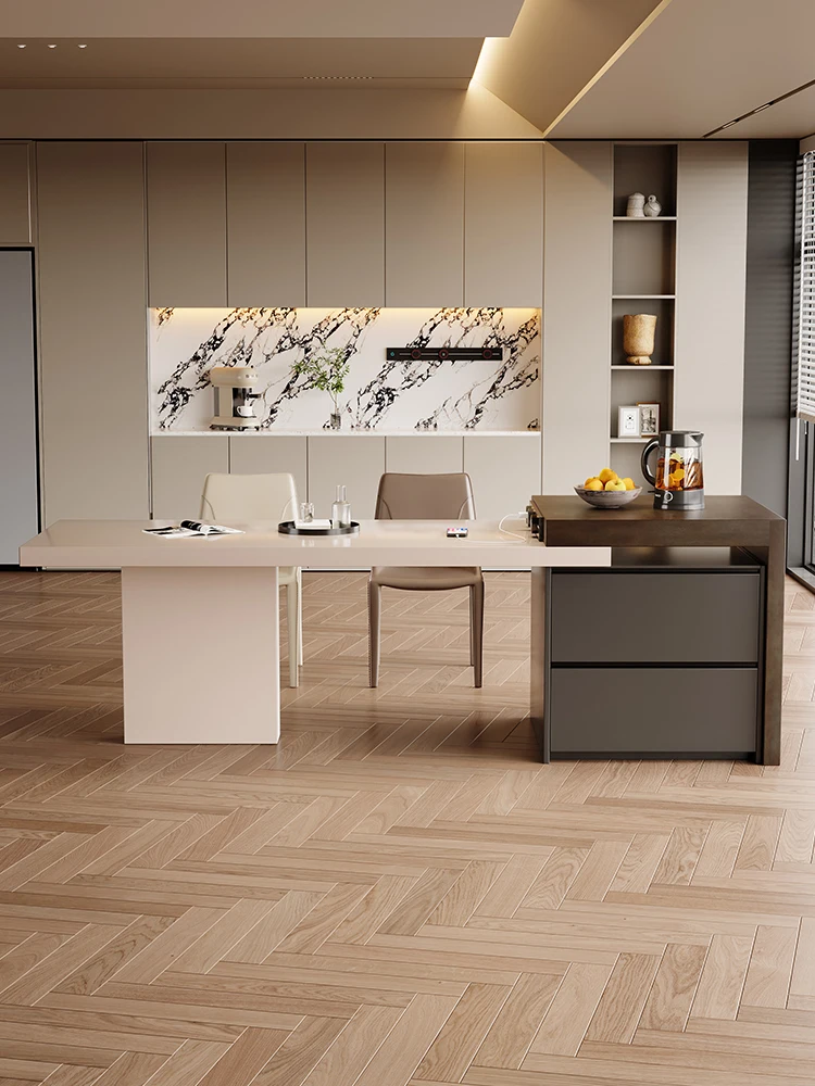 LH rock slab island dining table integrated telescopic household high-end mid-guide platform small apartment
