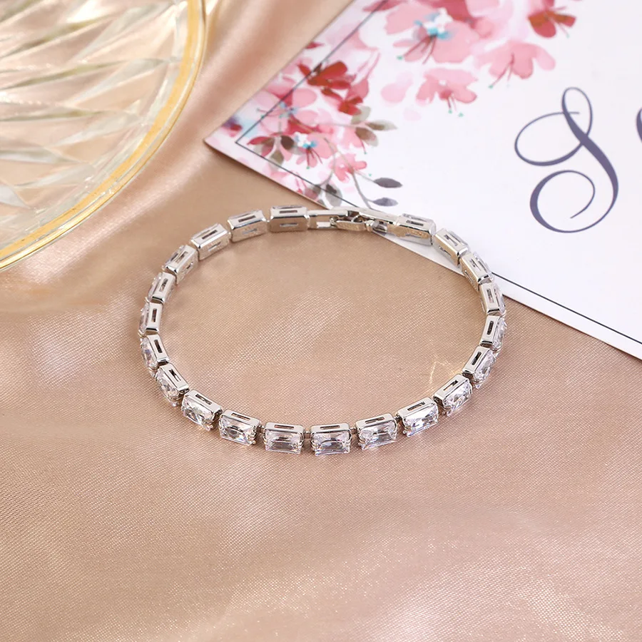 

Fashion Jewelry color Zircon Rectangular Zircon Hip Hop Bracelet Fashion Simple Tennis Unisex Crystal from Austrian for Woman