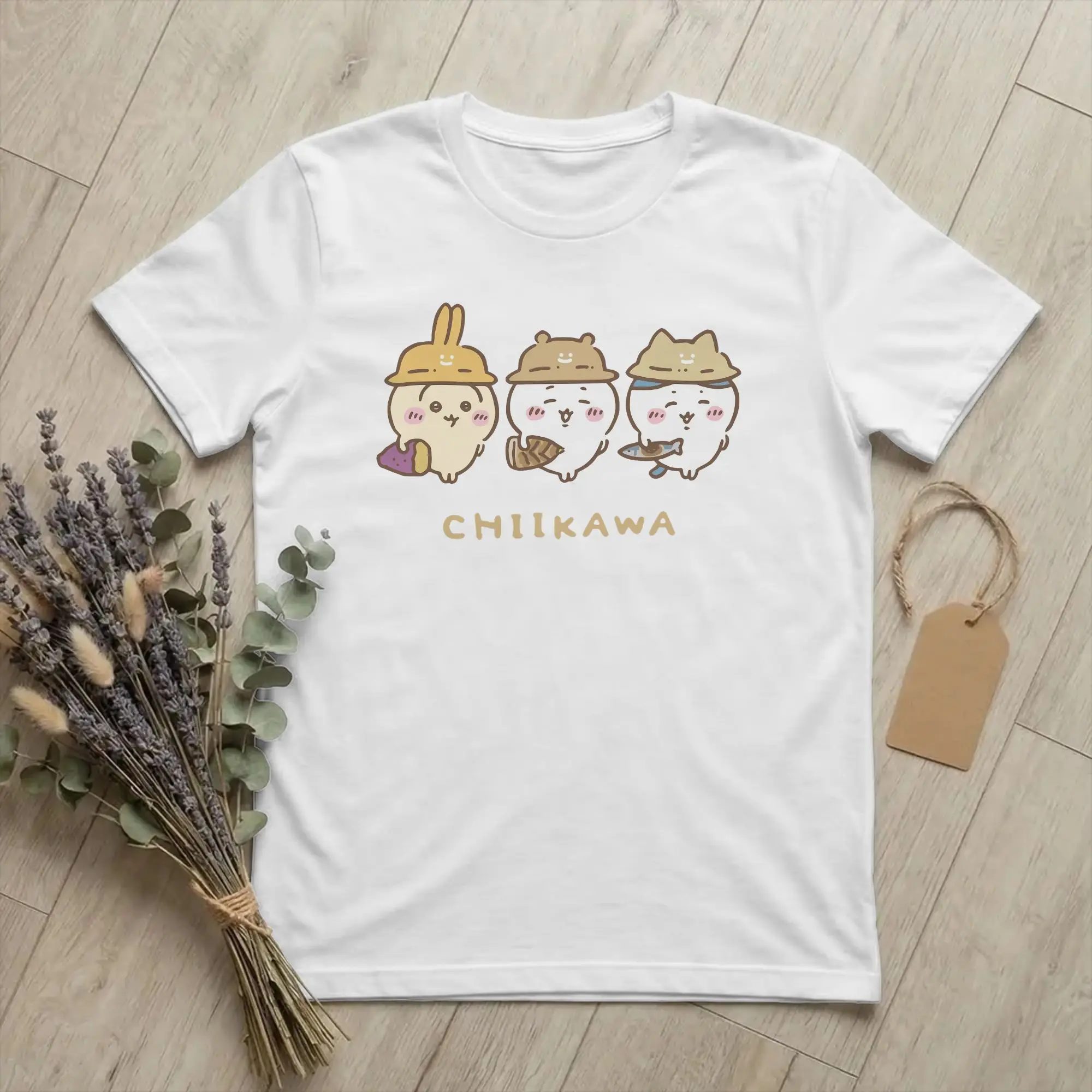 Kawaii Chiikawas and Friends  Hachiware Usagi T-Shirt Men Round Neck Short Sleeve Tops Shirts  Cotton Summer Tops