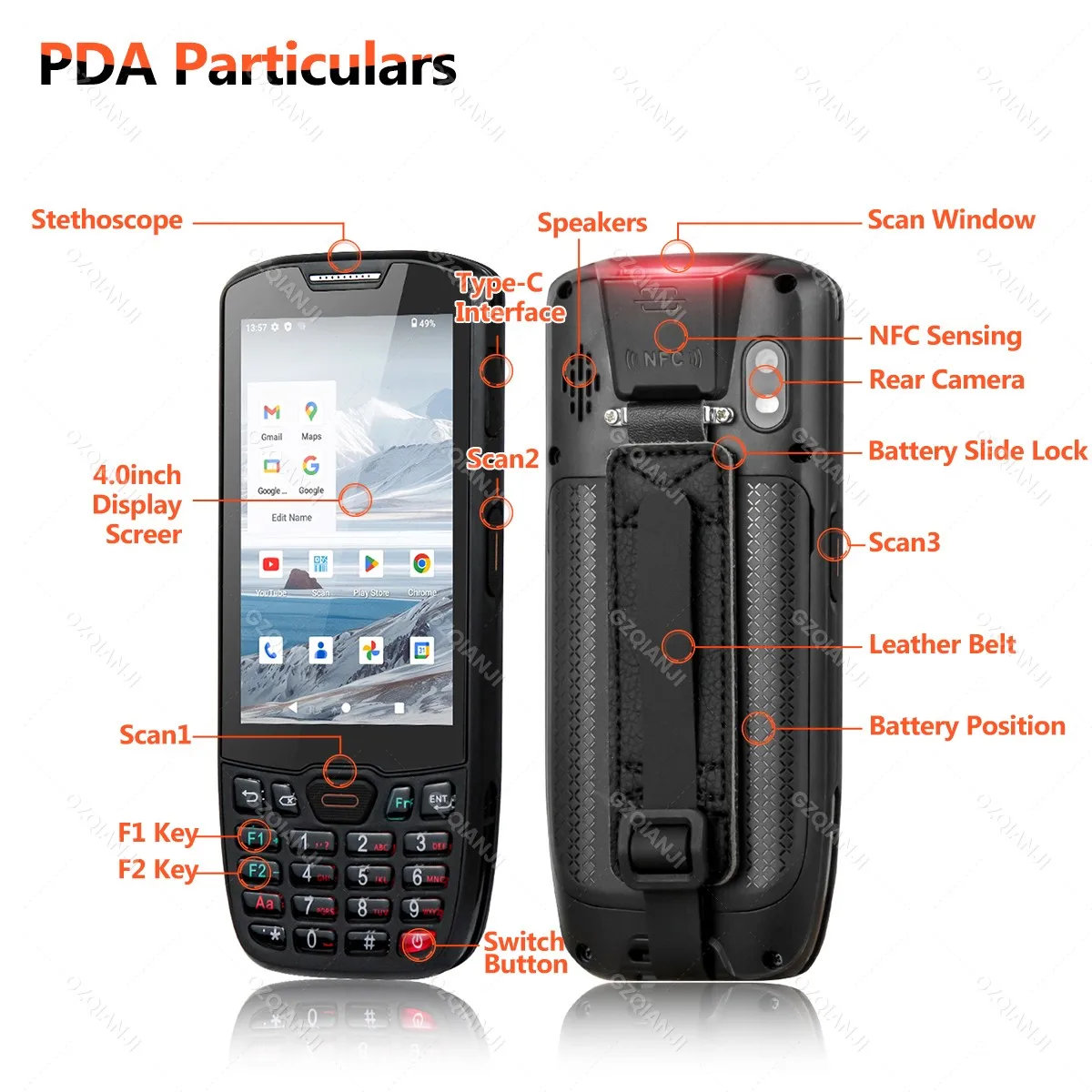 Android 13 Handheld PDA 1D 2D Barcode Scanner 4GB RAM PDA Terminal Reader WiFi 4G Data Capture Rugged Device with NFC 4G+64G