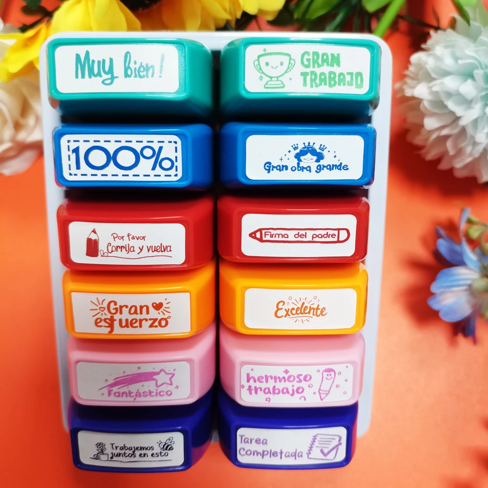 12 colorful Spanish stamps Teacher incentive Grade stamps elementary School signature homework prizes Teacher gifts image 6