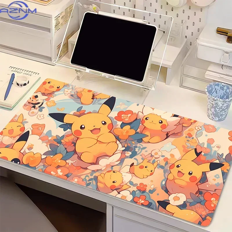 Pikachu Blue Lightning Burst Anime Large Mousepad, Rubber Non Slip Desk Mat for Gaming and Office Desktop Decoration