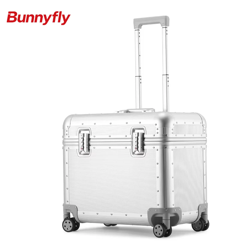 Aluminum Frame PC Hard Shell Pilot Case with TSA Lock Camera Photography Equipment Case 4 Spinner Wheels Carry On Cabin Luggage