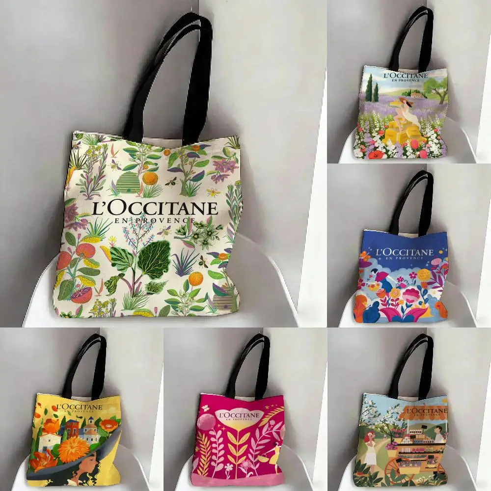 

Art De Vivre L-LOccitaneS Storage Bags Canvas Tote Bag Double-Sided Print Fashion Shoulder Shopping Bag Gift Handbags