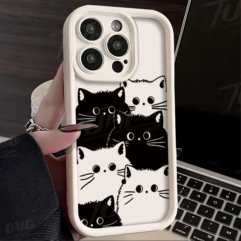 Full Screen Black White Cat Phone Case For Samsung S25 S24 S23 S22 S21 S20 Note 20 FE Plus Ultra 4G 5G Soft Silicone TPU Cover