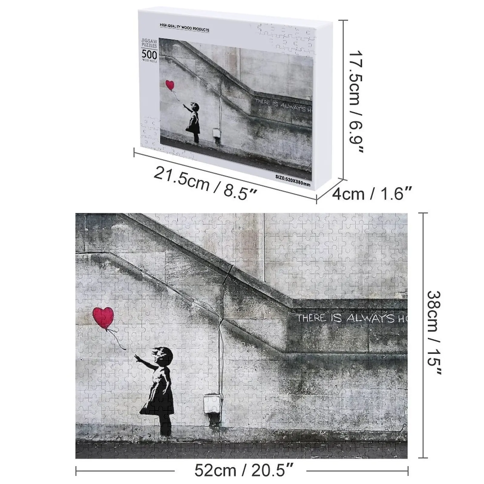 فتاة البالون - هناك أمل دائمًا |   لغز الصور المقطوعة الجداري الأصلي لعبة أطفال مخصصة خشبية للبالغين