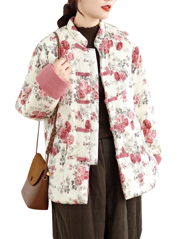 

Thiened, хлопковое пальто большого размера, осень-зима, новое теплое свободное пальто с цветочным принтом в стиле ретро, женское модное хлопковое пальто