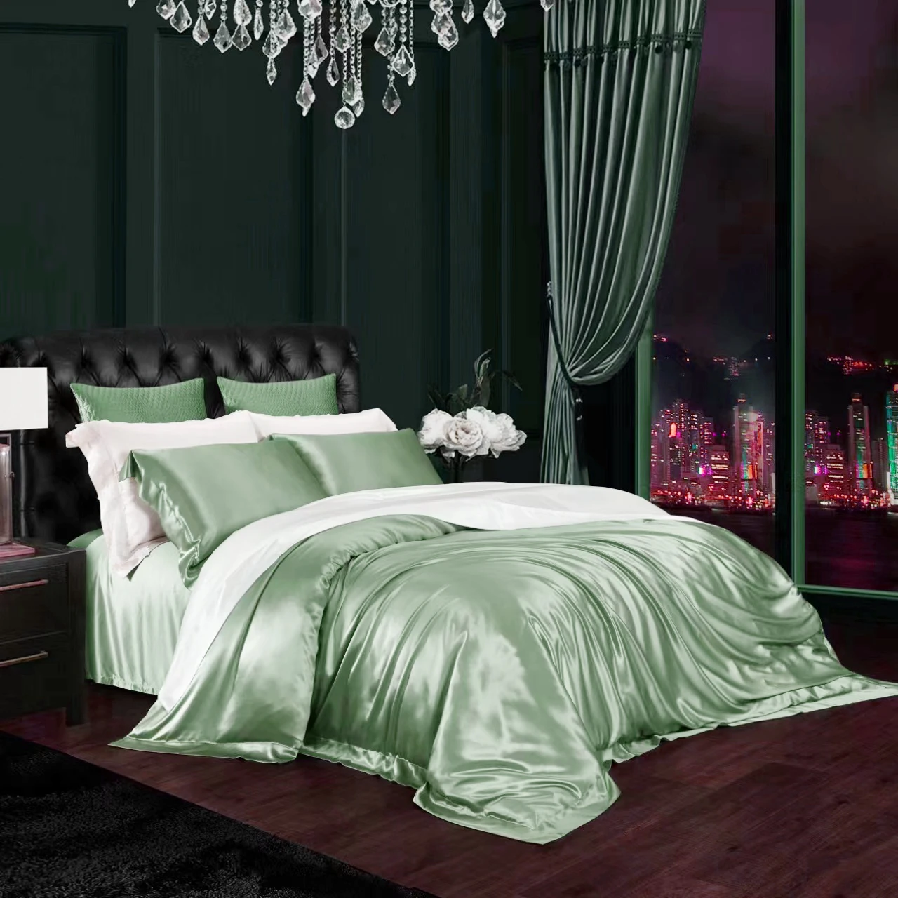 Luxury Silk Bedding Set 100% Mulberry Silk Fabric 19 momme Bed Sheet/Pillow Case/Quilt Cover Solid Color HB09