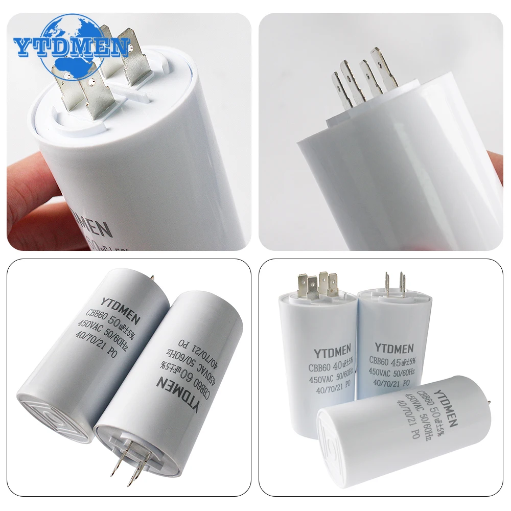 1 Buah Kapasitor Mulai CBB60 450VAC 4pin Kapasitor Lari Motor Pengganti Listrik Sisipan Ganda 4UF 5UF 6UF 8UF 16UF 20UF 60UF