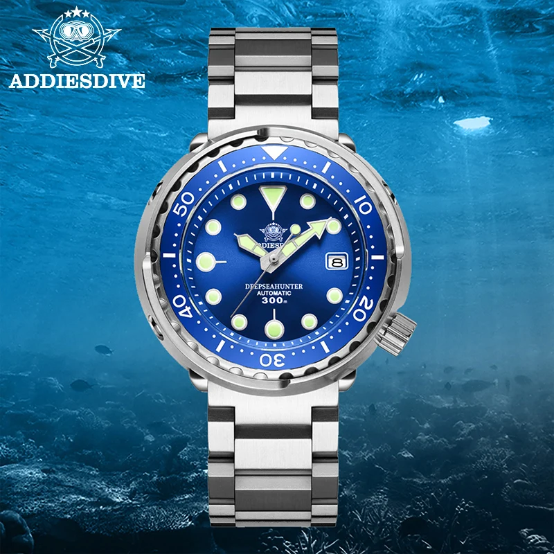 ADDIESDIVE Men Automatic Watch 300m Dive Watch Mechanical Stainless Steel Sapphire Crystal NH35 Mechanical Wristwatch Tuna watch