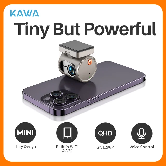 Mini kamera samochodowa 2K DVR Dash Cam KAWA MINI 3 Rejestrator wideo Sterowanie głosem (opcjonalne) Noktowizor WiFi APP Monitor WDR