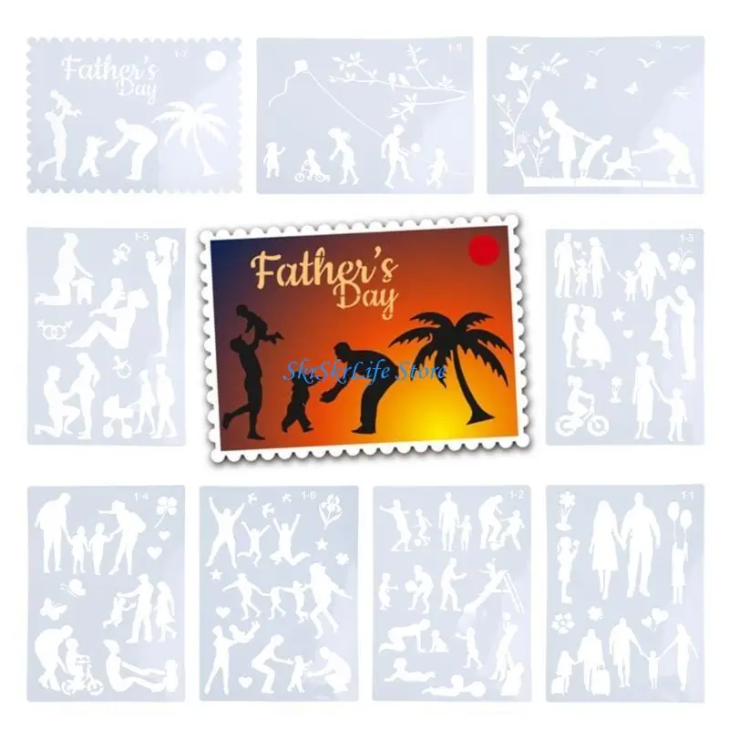 

E65E Reusable Template Parent-Kid Footprint Embossing Stencil on Wall Canvas 9x