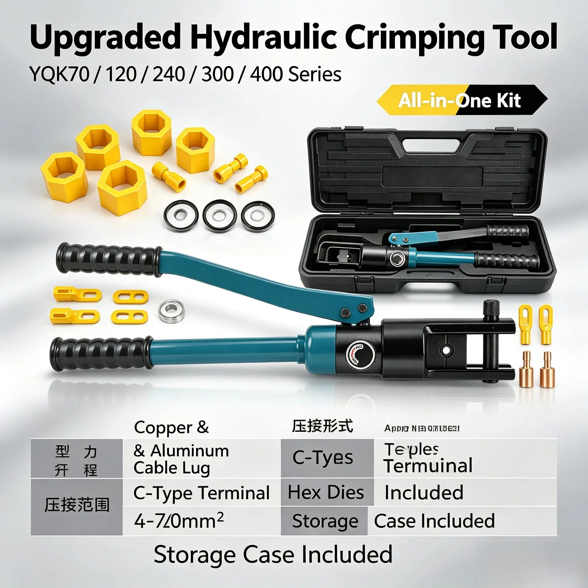 Upgraded Integrated Hydraulic Crimping Tool YQK70 120 240 300 400 Copper Aluminum Cable Lug Terminal Crimper with Dies
