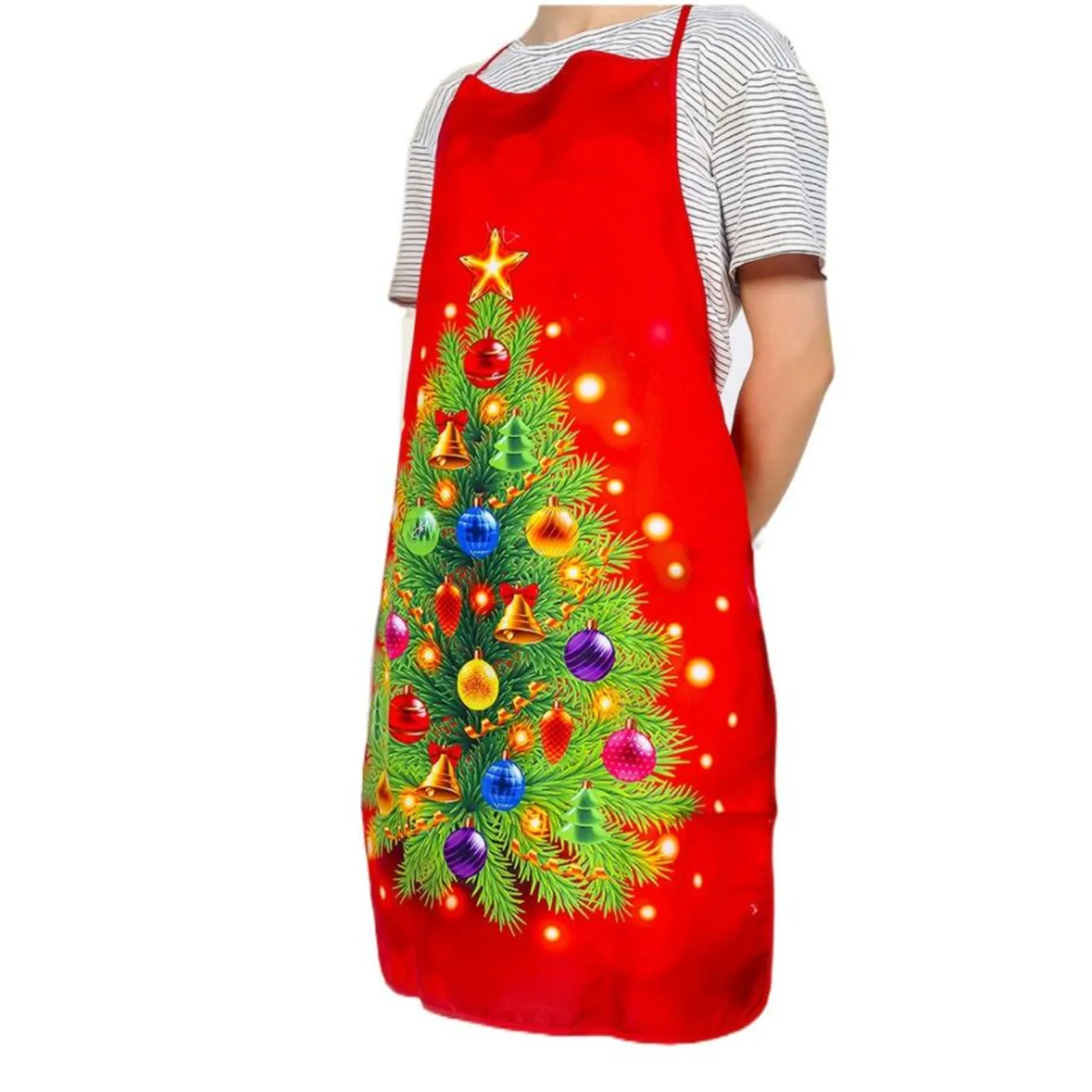 Aprons Sleeveless dirt-proof Fabric Printed Halter Straps Christmas Apron Household Kitchen Cleaning Accessories Winter