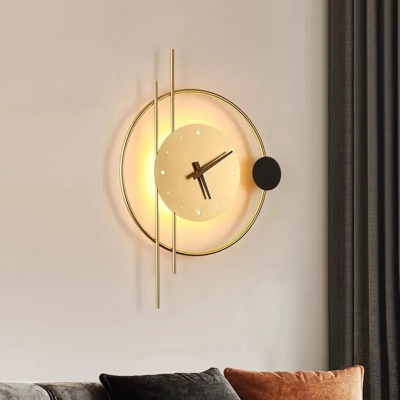 

Nordic clock wall lamps art design creative metal wall art light aisle bedroom background wall decoration dining room lighting