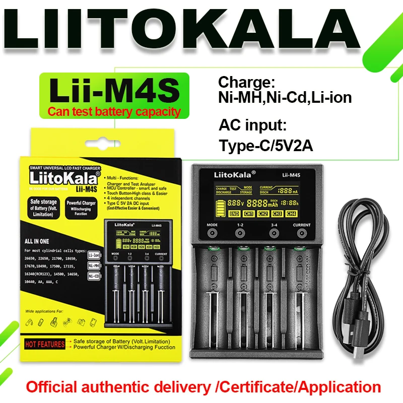 LiitoKala Lii-M4S 18650 LCD Multifunctional Battery Charger For 3.7V 1.2V 26650 21700 14500 18350 17500 AA AAA  And Other