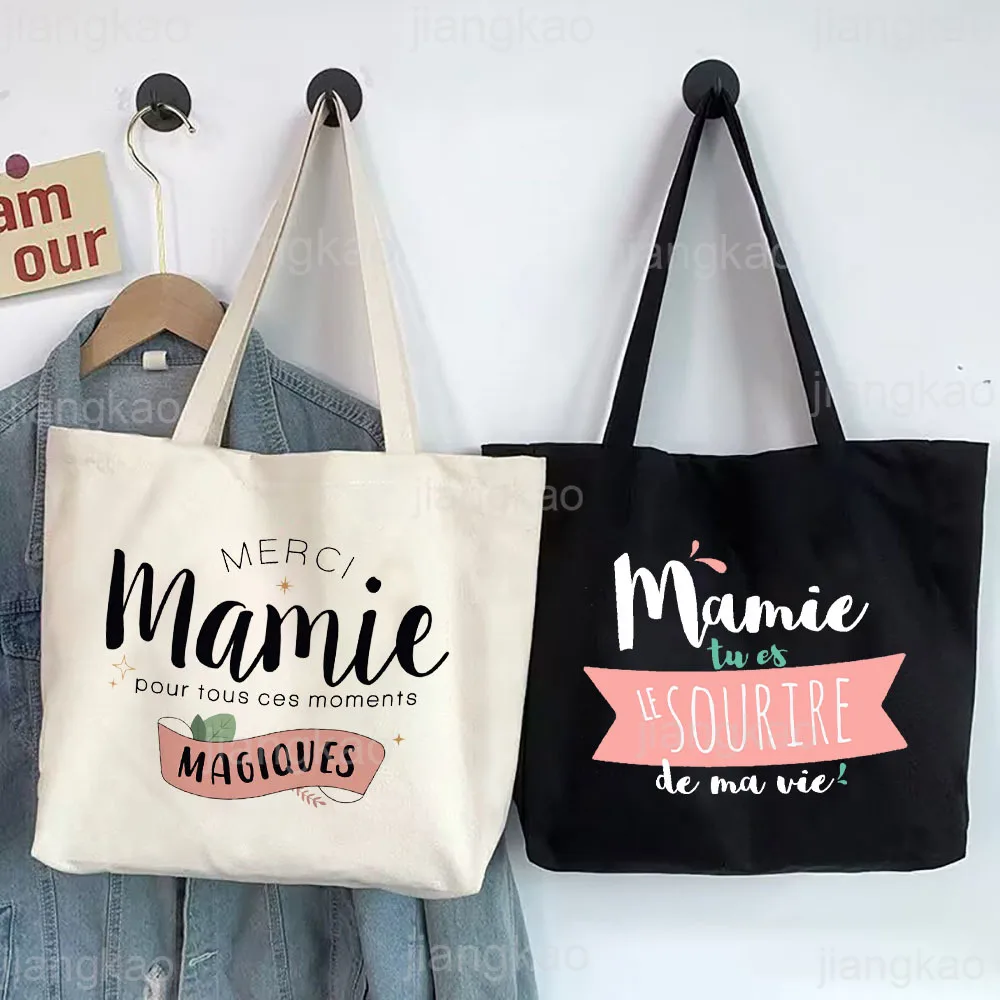 Thank You Grandma for All These Magical Moments Printed Women Tote Bag Canvas Shopping Bags Female Shoulder Bag Gift for Mamie