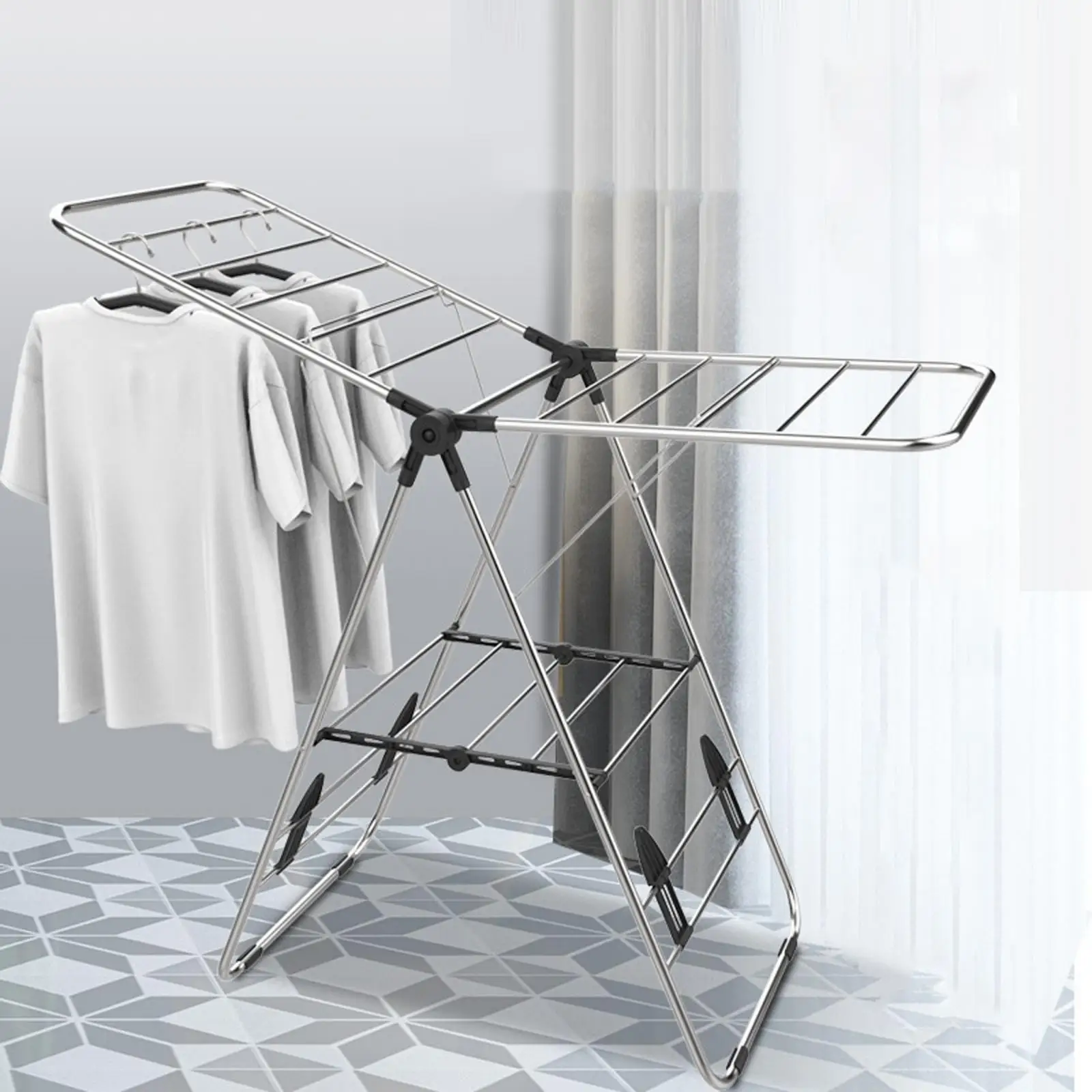 Collapsible Metal Clothes Drying Rack Station Free Standing Versatile Foldable Smooth Joint Durable for Clothes, Towels, Linens