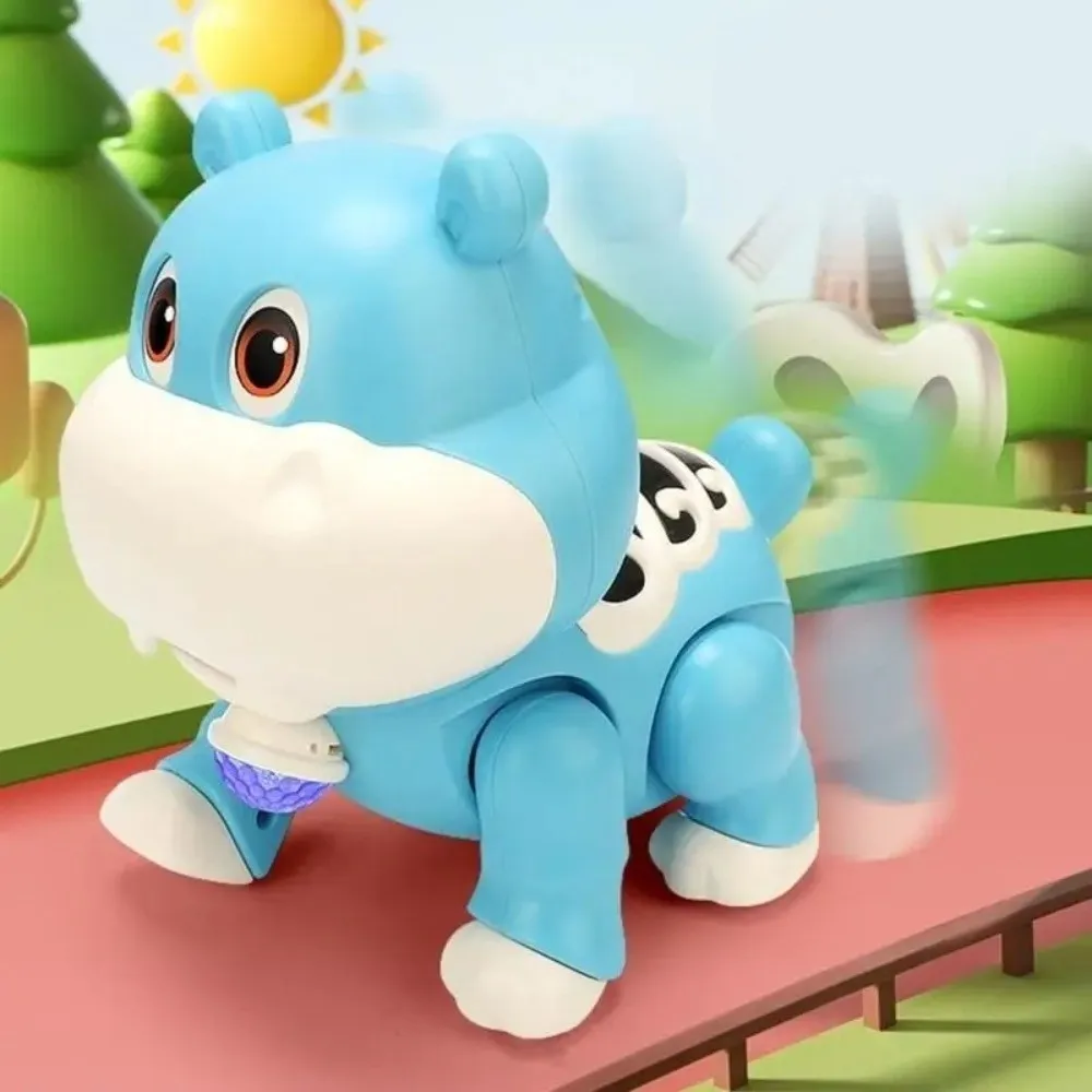 Zabawka edukacyjna dla dzieci - śpiewająca, tańcząca, migająca, imitująca ruchy zwierząt, wspomagająca naukę chodzenia, muzyczna zabawka edukacyjna z LED - Lew, Hipopotam