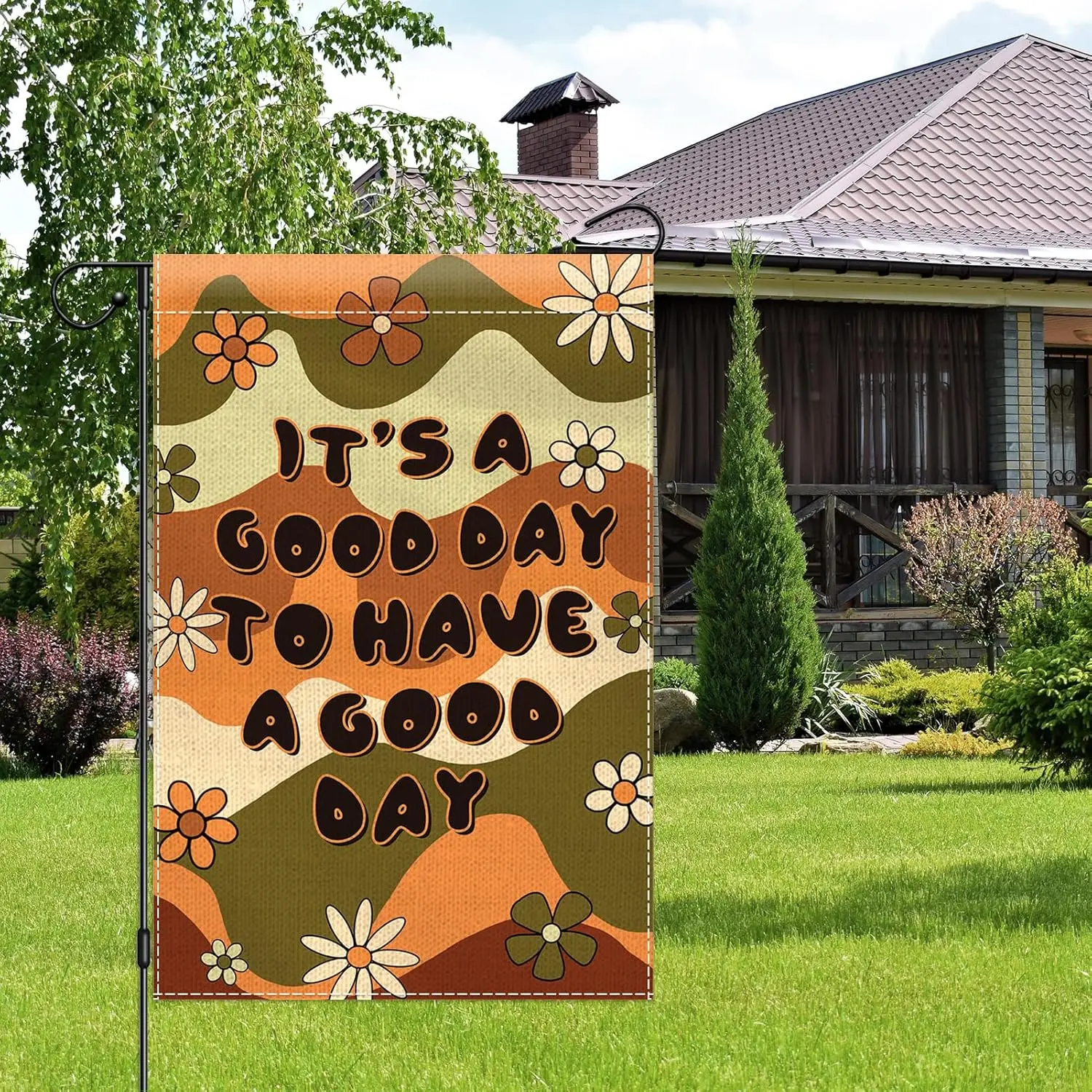 إنه يوم جيد لليوم الجيد، علم الحديقة 12 × 18 مزدوج الجوانب، أعلام ساحة زهور الأقحوان الرائعة للعطلات الخارجية المضحكة JHH