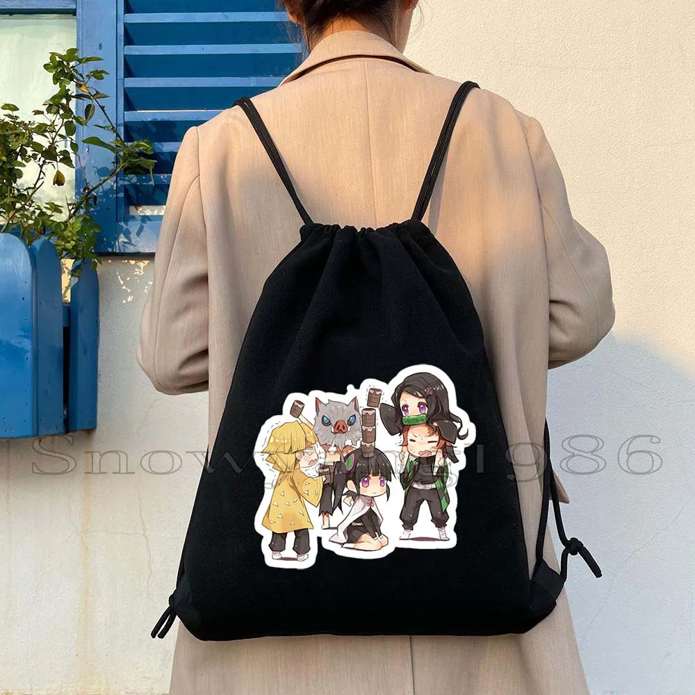 Lindo Chibi Demon Slayer Anime Kimetsu Tanjiro NezukoChan Sakura Tomioka mochila de lona con cordón mochila deportiva bolsa de cuerda