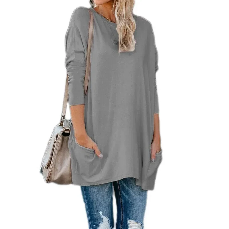 Long Sleeve O-Neck Oversized Women T Shirt 2022 Spring Autumn Femme Tops 5XL Plus Size Casual Loose Pockets Long T Shirts Female