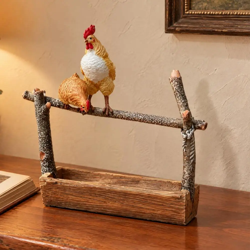Chic Resin Craft Gift Rustic Farmhouse Double Rooster Planter Resin Succulent Pot for Micro Landscape Pastoral Style Water Plant