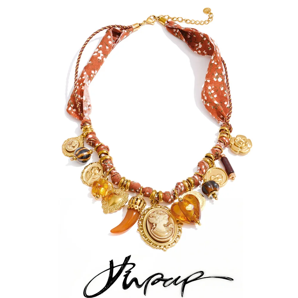 

Yhpup Exclusive New Design Resin Heart Flower Portrait Drop Charm Necklace Stainless Steel Rope Braided Fashion Handmade Jewelry