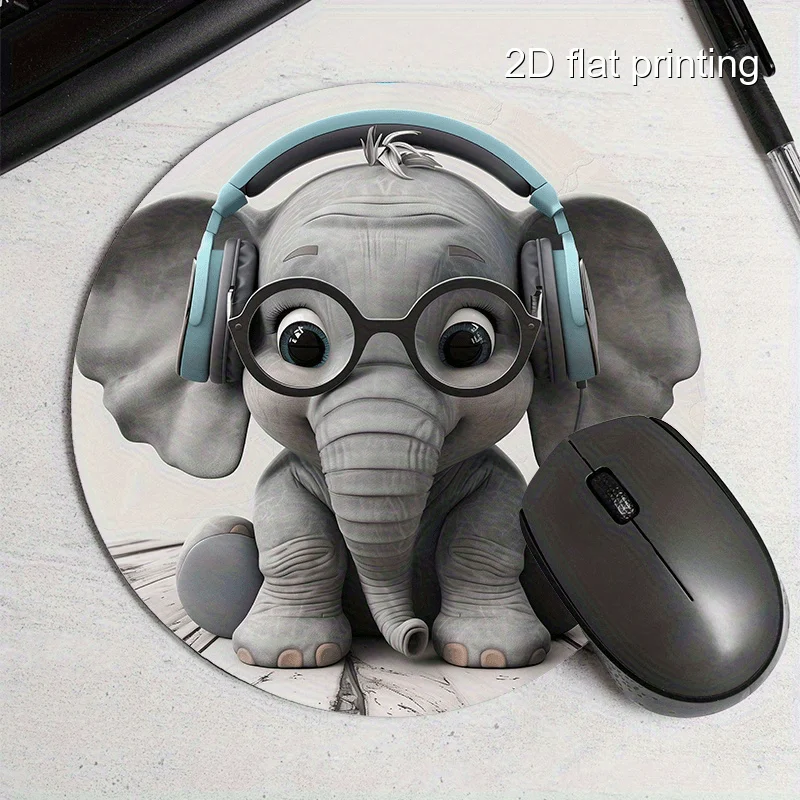 Mouse pad redondo com padrão de elefante colocado aleatoriamente, base de borracha antiderrapante, portátil, escritório, computador, notebook, acessórios para pc