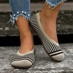 New Barefoot Shoes Women's Casual Shoes Espadilles Striped Sports Shoes Flat Heel Square Toe Flat sole Lefu Shoes Plus Size 43