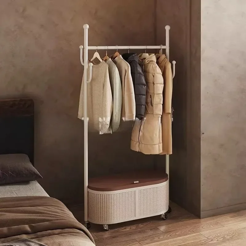 Bedroom floor wardrobe hanger cream shelf wardrobe removable coat rack integrated