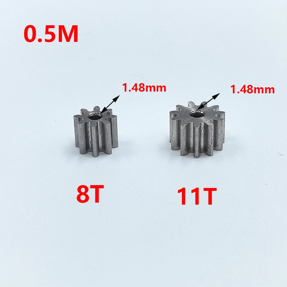 1pc 0.5 Modulus 8T/11T Teeth 1.48mm aperture High-Wear Resistance Steel Metal Gear Motor Transimission Gear For 1.5mm shaft hole