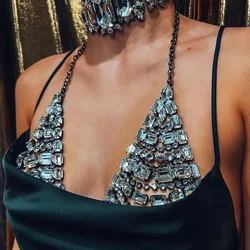 Exaggerate Square Rhinestone Bra Chain Nightclub Chest Accessories Sexy Lingerie Multilayer Bikini Body Jewelry Harness Women