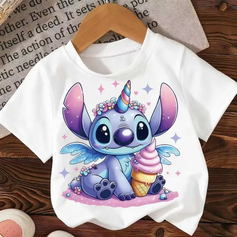 

Stitch Disney Children Boys Girls T Shirt Clothes Tops Summer Cute Birthday Gifts Letter A-Z Children's Clothing Short Sleeve