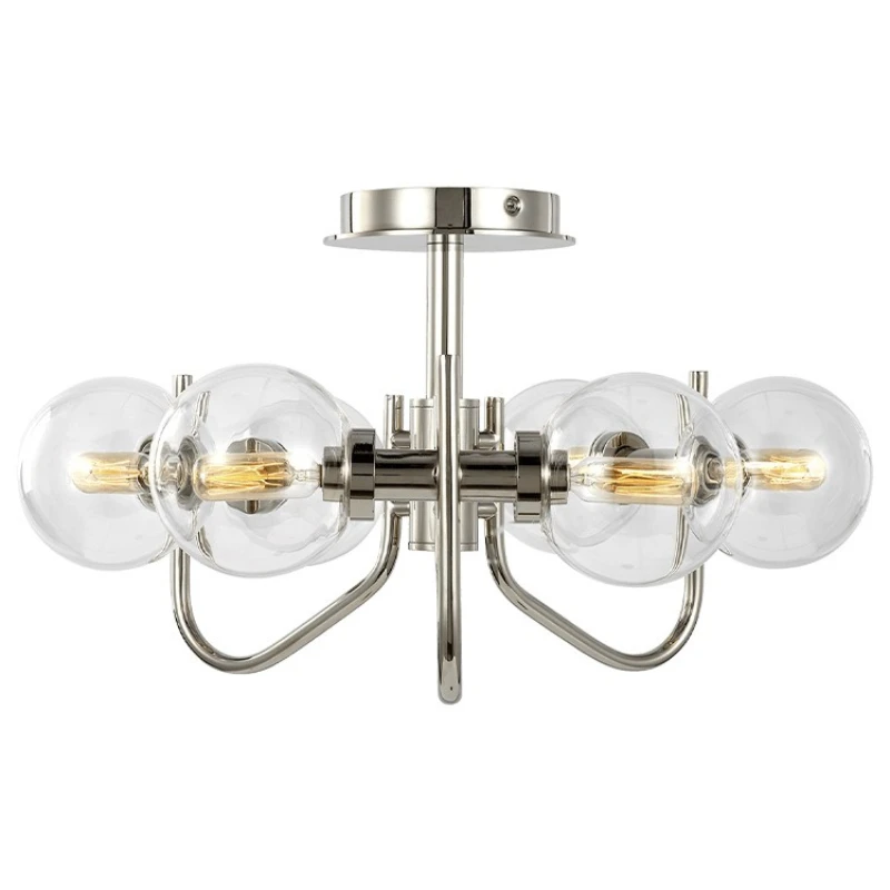 

All-copper multi-head glass round light bulb, personalized simple ceiling lamp, living room and dining room ceiling dimming,