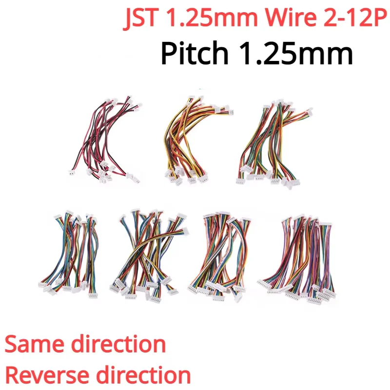 10Pcs/Lot Micro JST 1.25mm Wire Connector Pitch 1.25mm 2P 3P 4P 5P 6P 7P 8P-12Pin Female to Female Plug Same / Reverse Direction