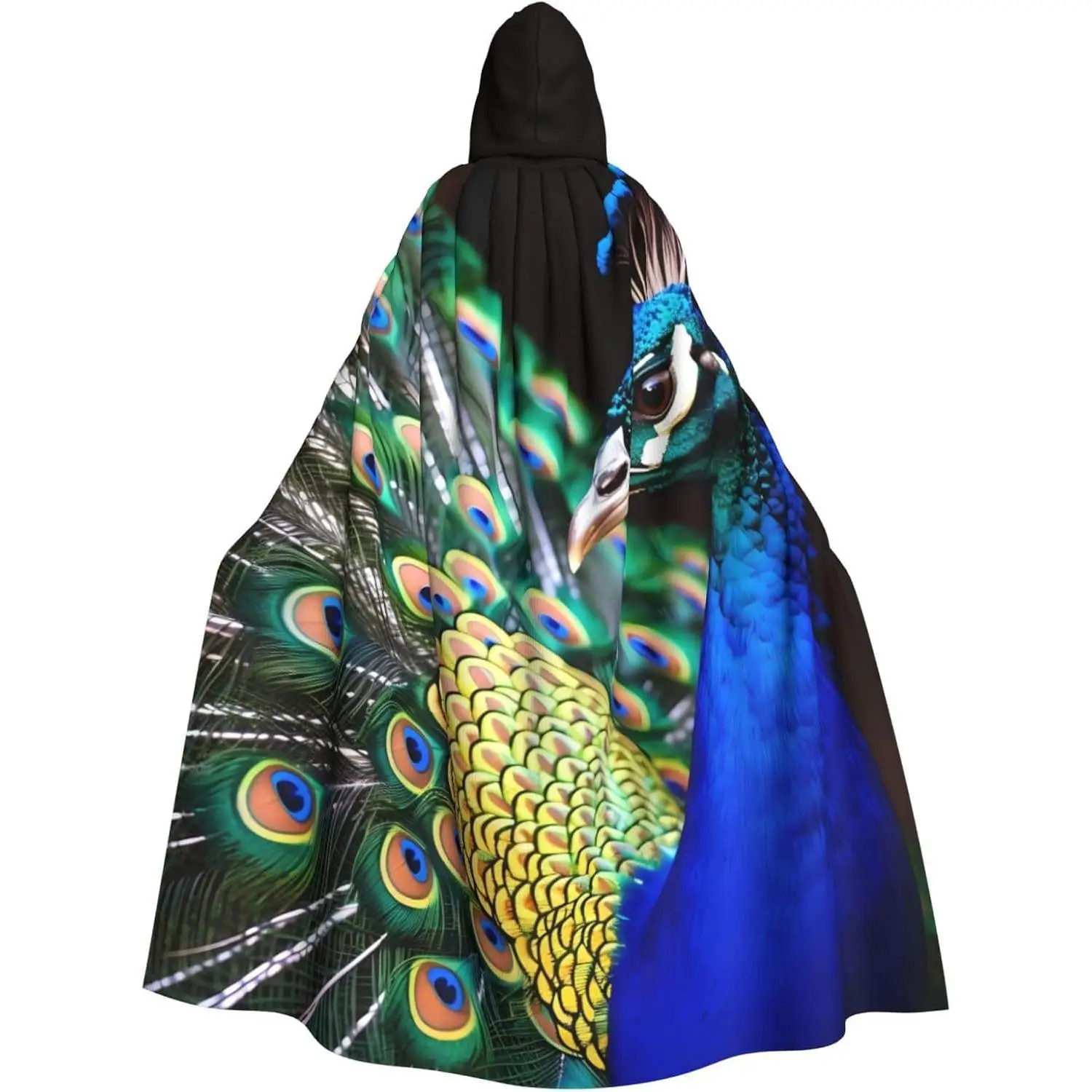 

Beautiful Peacock Print Hooded Cloak,Adult Cloak Long Cape Hoodie for Christmas Halloween Cosplay Costumes