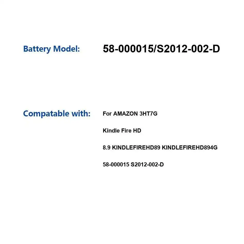

Аккумулятор для ноутбука 6000 мАч для Amazon Kindle Fire HD 8,9 3HT7G KINDLEFIREHD89 KINDLEFIREHD894G 58-000015 S2012-002-D