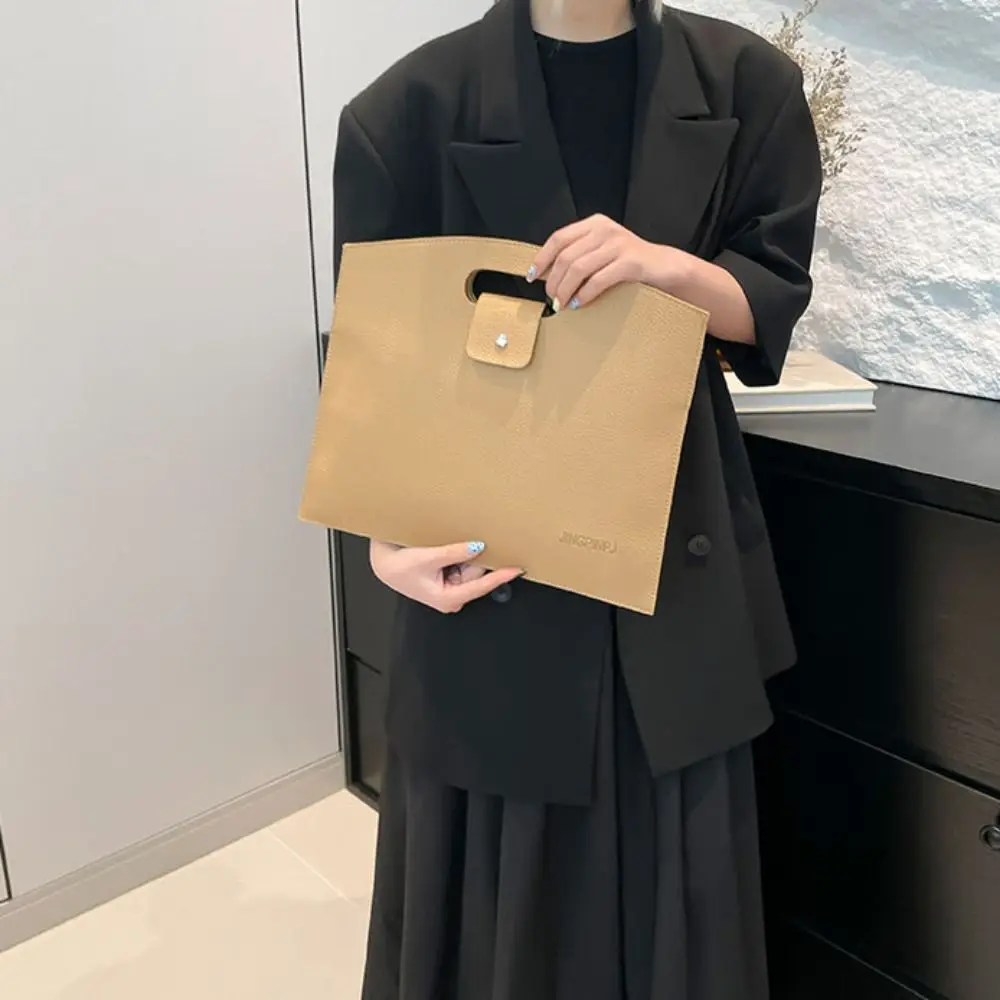 Casual PU Office Document Tote Bag Large Capacity Laptop Bag Computer Bag Handbag Solid Color File Bag Girls