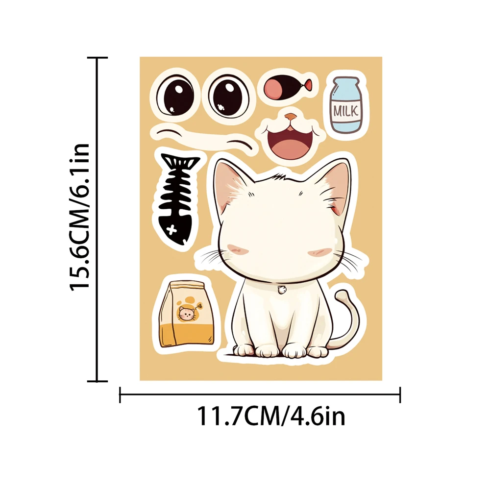 8/16 Pcs Make A Face Cute Cartoon Cat Puzzle Stickers Educational DIY for Cup Laptop Helmet Diary Fridge Vinyl Decals