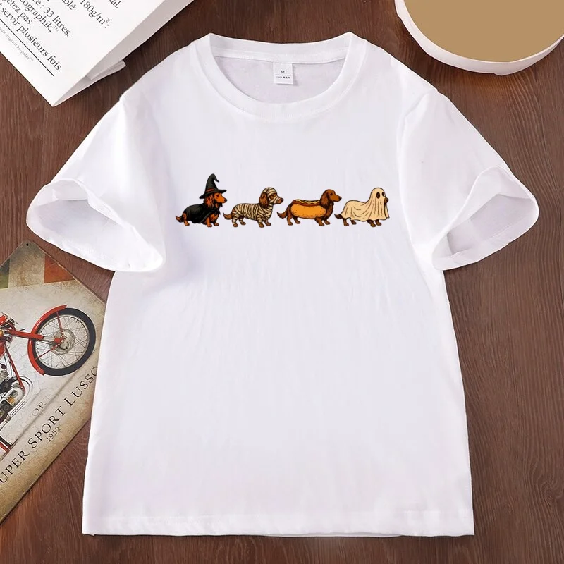 Halloween Dachshund T-Shirt Spooky Wiener Dog Graphic Tee Men Women Funny Graphic T Shirts Cottton Short Sleeve Tshirt Clothing