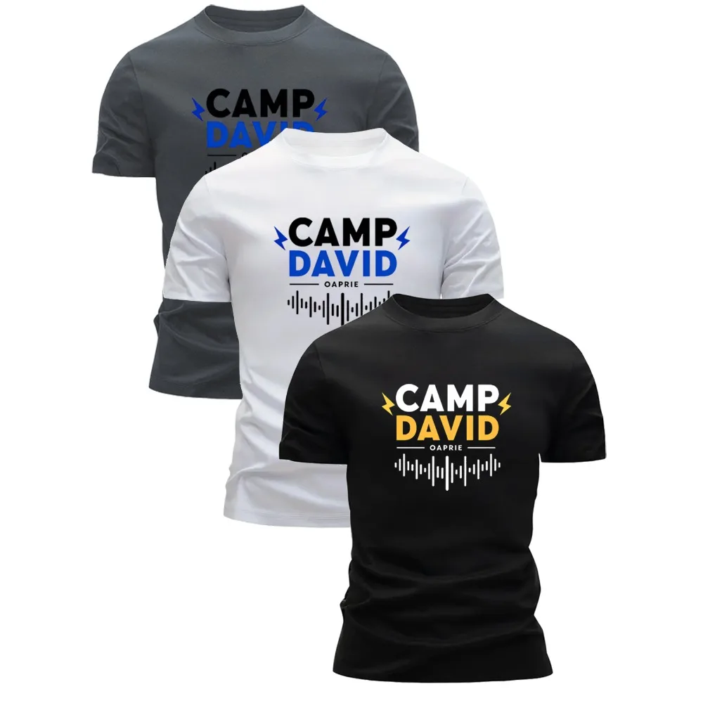 3 قطع تي شيرت رجالي - ملابس صيفية كاجوال ورياضية، مطبوعات برسومات البرق "CAMP DAVID" جريئة، قماش محبوك قابل للتمدد قليلاً، #2