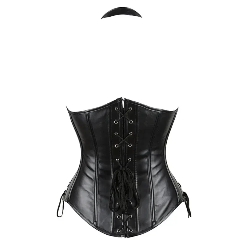 Leather Corset Top With Straps Women Gothic Underbust Waist Cincher Bustier Vest Steampunk Corselet Plus Size Sexy Korset